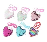 MUYAPAY 6 Pieces Heart Shaped Coin Purse, Girls Sequin Coin Purse, Mini Wallet for Girls Glitter Kids Birthday Party Christmas Gifts, Light Color, Dark Color, Blue, Rose Red, White, Pink, 10 cm × 10