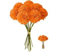 MUYAPAY Pack of 12 Artificial Hydrangea Blossoms Orange Artificial Flowers Chrysanthemum Artificial Flowers Artificial Ball Chrysanthemum Silk Pompom Chrysanthemum for Home Garden Party Wedding
