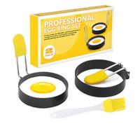 MUYAPAY Pancake Shape Egg Ring, Pack of 2, Stainless Steel, Non-Stick, Foldable Handles, Oil Brush, for Fried Eggs, Omelette, Pancakes