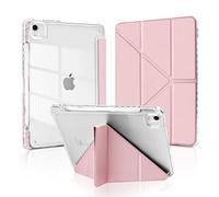 MuyDoux Origami Case for 11-Inch iPad Air M3 M2 7th/6th Gen 2025/2024 and 10.9-Inch iPad Air 4 5 2020/2022 with Pencil Holder, 5 Origami Viewing Angles, Shockproof Clear Transparent Back Cover, Pink