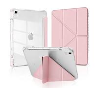 MuyDoux Origami Case for iPad 10th Generation 10.9 inch 2022 /iPad 11 A16 2025 11" with Pencil Holder, 5 Adjustable Viewing Angles, Shockproof Crystal-Clear Transparent Back Cover, Pink