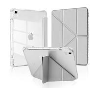 MuyDoux Origami Case for iPad 10th Generation 10.9 inch 2022 /iPad 11 A16 2025 11" with Pencil Holder, 5 Adjustable Viewing Angles, Shockproof Crystal-Clear Transparent Back Cover, Grey