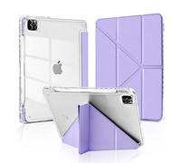 MuyDoux Origami Case for iPad Pro 11 Inch 2022/2021/2020/2018 (4/3/2/1 Generation) with Pencil Holder, 5-in-1 Multiple Viewing Angles, Crystal-Clear Transparent Back Cover Shockproof, Light Purple