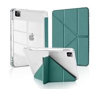 MuyDoux Origami Case for iPad Pro 11 Inch 2022/2021/2020/2018 (4/3/2/1 Generation) with Pencil Holder, 5-in-1 Multiple Viewing Angles, Shockproof Clear Transparent Back Protective Cover, Night Green