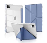 MuyDoux Origami Case for iPad Pro 11 Inch 2022/2021/2020/2018 (4/3/2/1 Generation) with Pencil Holder, 5-in-1 Multiple Viewing Angles, Crystal-Clear Transparent Back Cover Shockproof, Lavender Grey