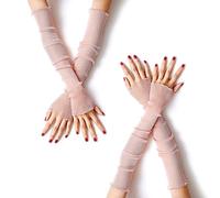 MUYDZ 2 Pair Women's Long Arm Sleeves with Lace Mesh Tulle, Cooling and Warming Dual Purpose Sun Sleeves for Women, Girls, Pink, 20.5 inches