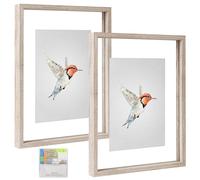 MUYE 11x14 Floating Frames Distressed Beige White Wood Pattern,Double Glass Picture Frame Set of 2 Display Any Size Photo up to 11x14,Wall Mount or Tabletop