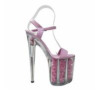 MUYEY 20Cm/7.87IN Womens High Heel Open Toe Thick Platform Stiletto Pole Ladies Ankle Strap Shoes Sexy Dance Striptease Buckle Sandals for Party Prom Club,Pink,46