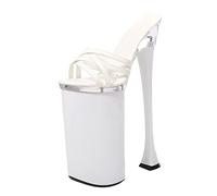 MUYEY Ladies High Heels 26 CM/10.23In Slippers High Heels Women's Peep Open Toe Thick Platform Stiletto Pole Dance Sexy Sandals Large Size,White,39