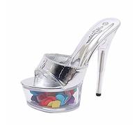 MUYEY Slippers Printing High Heel 15Cm/5.9IN Platform Stripper Sexy Lap Pole Dancing, for Nightclub Pole Dance Show Plus Size Unisex,Silver,39