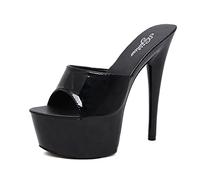 MUYEY Slippers T Station Shoes,15Cm/5.9IN Super High Stiletto Heel Sandals Heeled Slippers, Ladies Catwalk Pole Dance Shoes for Evening Shoes, Prom Party Shoes,Black,42