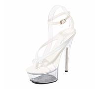 MUYEY Slippers Womens 15CM T Station High Heel Shoes, Super High Stiletto Heel Sandals Wedge Heels Slippers,Ladies Catwalk Pole Dance Shoes,White,42