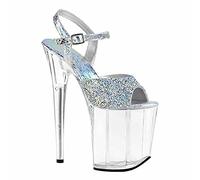 MUYEY Womens Platform 20CM High Heel Stiletto Heels Ankle Strap Open Toe Ladies Clear Sexy Pumps Sandals for Party Occasion Pole Dancing Stripper Shoe,Blue,37