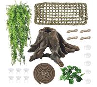 MUYG 5 PCS Tank Accessories for Bearded Dragon Include Resin Hollow Tree Root Reptile Habitat Hideout Decor Hanging Jungle Vines Flexible Leaves Climbing Decorations for Lizard Gecko Chameleon Spider