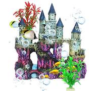MUYG Aquarium Castle Decorations, Resin Castle for Fish Tank with Randomly Color Plants Decor Accessories for Freshwater and Saltwater Fish Tanks