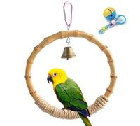 MUYG Bamboo Ring Bird Swing Perch,Large Circle Cage Hanging Toys,Bird Perch Climbing Toy Steady Natural Birds Hemp Rope Swings for Budgie,Cockatiels,Conures,Finches,Small Parakeets