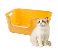 MUYG Large Cat Litter Box with High Sides,High Sided Cat Litter Pan Anti-Splashing Plastic Open Top Litter Box,Front Low Entry Kitten Litter Box Easy Clean(Yellow)