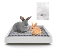 MUYG Large Rabbit Litter Box for Cage,Bunny Litter Box Grate Restroom with 50 Pcs Disposable Rabbit Cage Liner Guinea Pig Litter Pan with Grate Rabbits Litter Tray Pet Toilet for Rat Ferret Hamster