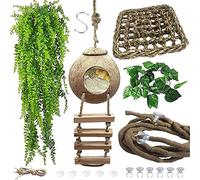 MUYG Lizard Coco Den with Ladder,Leopard Gecko Coconut Husk Hut Hideout Home Reptile Hammock Climbing Hanging Plants Decor Habitat Tank Accessories for Bearded Dragon Snake Chameleon