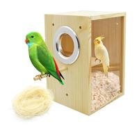 MUYG Parakeet Nesting Box,Transparent Bird Nest Boxs Natural Wooden Breeding Box with Coconut Fiber,Birds Cage House with Perch for Canary Budgie Gouldian Finch Cockatiel Conure and Other Small Birds