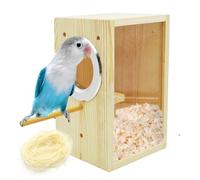 MUYG Parakeet Nesting Box,Transparent Bird Nest Boxs Natural Wooden Breeding Box with Coconut Fiber,Birds Cage House with Perch for Canary Budgies Gouldian Finch Cockatiel Conure and Other Small Birds