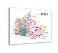 MUYGGAFF Children's Map of Canada Canvas Poster Wall Art Decor Print Picture Paintings for Living Room Bedroom Decoration 08x12inch(20x30cm)