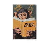 MUYGGAFF Humorous And Playful Monkey Reading A Book in Vintage Art Style Canvas Poster Bedroom Decor Landscape Office Room Decor Gift 24x36inch(60x90cm)