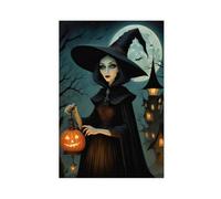 MUYGGAFF Pumpkin Witch Hunt Art Canvas Poster Bedroom Decor Landscape Office Room Decor Gift 12x18inch(30x45cm)