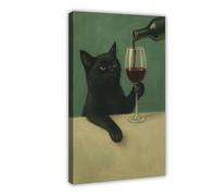 MUYGGAFF Surreal Abstract Black Cat Holding A Wine Glass And Drinking Canvas Poster Wall Art Decor Print Picture Paintings for Living Room Bedroom Decoration 20x30inch(50x75cm)