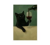 MUYGGAFF Surreal Abstract Black Cat Holding A Wine Glass And Drinking Canvas Poster Wall Art Decor Print Picture Paintings for Living Room Bedroom Decoration 20x30inch(50x75cm)