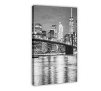 MUYGGAFF The Brooklyn Bridge And One World Trade Center Black-and-white Skyline Canvas Poster Wall Art Decor Print Picture Paintings for Living Room Bedroom Decoration 16x24inch(40x60cm)