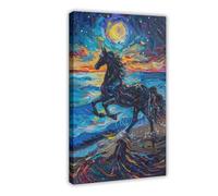 MUYGGAFF The Dark Horse- An Artistic Oil Painting Under The Colourful Night Sky Canvas Poster Bedroom Decor Landscape Office Room Decor Gift 12x18inch(30x45cm)
