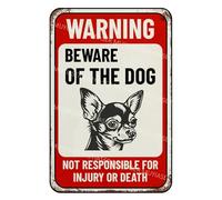 MUYIASER Beware Of Dog Sign Chihuahua Warning Sign Aluminum Metal Tin Signs Outdoor Yard Sign Warning Sign For Fence Yard Home Kitchen Farm Garden Wall Decor 8x12 Inch