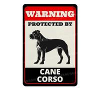 MUYIASER Beware of Dog Sign For Fence Warning Protected By Cane Corso Aluminum Metal Tin Signs Outdoor Yard Sign Warning Sign For Yard Home Kitchen Farm Garden Wall Decor 8x12 Inch