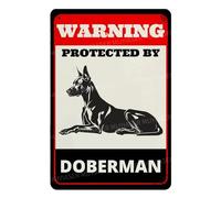 MUYIASER Beware of Dog Sign For Fence Warning Protected By Doberman Aluminum Metal Tin Signs Outdoor Yard Sign Warning Sign For Yard Home Kitchen Farm Garden Wall Decor 8x12 Inch