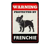 MUYIASER Beware of Dog Sign For Fence Warning Protected By Frenchie Aluminum Metal Tin Signs Outdoor Yard Sign Warning Sign For Yard Home Kitchen Farm Garden Wall Decor 8x12 Inch