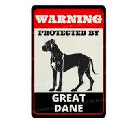 MUYIASER Beware of Dog Sign For Fence Warning Protected By Great Dane Aluminum Metal Tin Signs Outdoor Yard Sign Warning Sign For Yard Home Kitchen Farm Garden Wall Decor 8x12 Inch