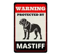 MUYIASER Beware of Dog Sign For Fence Warning Protected By Mastiff Aluminum Metal Tin Signs Outdoor Yard Sign Warning Sign For Yard Home Kitchen Farm Garden Wall Decor 8x12 Inch