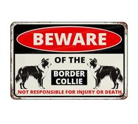 MUYIASER Beware Of The Dog Border Collie Sign Aluminum Metal Tin Signs Outdoor Yard Sign Warning Sign For Fence Yard Home Kitchen Farm Garden Wall Decor 8x12 Inch