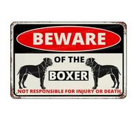 MUYIASER Beware Of The Dog Boxer Sign Aluminum Metal Tin Signs Outdoor Yard Sign Warning Sign For Fence Yard Home Kitchen Farm Garden Wall Decor 8x12 Inch