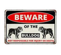 MUYIASER Beware Of The Dog Bulldog Sign Aluminum Metal Tin Signs Outdoor Yard Sign Warning Sign For Fence Yard Home Kitchen Farm Garden Wall Decor 8x12 Inch