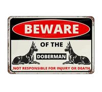 MUYIASER Beware Of The Dog Doberman Sign Aluminum Metal Tin Signs Outdoor Yard Sign Warning Sign For Fence Yard Home Kitchen Farm Garden Wall Decor 8x12 Inch