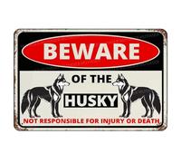 MUYIASER Beware Of The Dog Husky Sign Aluminum Metal Tin Signs Outdoor Yard Sign Warning Sign For Fence Yard Home Kitchen Farm Garden Wall Decor 8x12 Inch