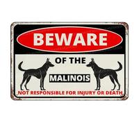 MUYIASER Beware Of The Dog Malinois Sign Aluminum Metal Tin Signs Outdoor Yard Sign Warning Sign For Fence Yard Home Kitchen Farm Garden Wall Decor 8x12 Inch