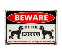 MUYIASER Beware Of The Dog Poodle Sign Aluminum Metal Tin Signs Outdoor Yard Sign Warning Sign For Fence Yard Home Kitchen Farm Garden Wall Decor 8x12 Inch
