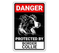 MUYIASER Danger Protected By Border Collie Beware Of Dog Sign Aluminum Metal Tin Signs Door Sign Warning Sign For Fence Gate Yard Home Wall Decor 8x12 Inch