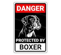 MUYIASER Danger Protected By Boxer Beware Of Dog Sign Aluminum Metal Tin Signs Door Sign Warning Sign For Fence Gate Yard Home Wall Decor 8x12 Inch