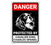 MUYIASER Danger Protected By Cavalier King Charles Spaniel Aluminum Metal Tin Signs Door Sign Warning Sign For Fence Gate Yard Home Wall Decor 8x12 Inch
