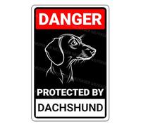 MUYIASER Danger Protected By Dachshund Beware Of Dog Sign Aluminum Metal Tin Signs Door Sign Warning Sign For Fence Gate Yard Home Wall Decor 8x12 Inch