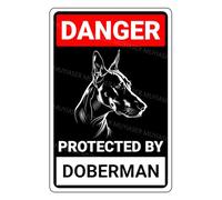 MUYIASER Danger Protected By Doberman Beware Of Dog Sign Aluminum Metal Tin Signs Door Sign Warning Sign For Fence Gate Yard Home Wall Decor 8x12 Inch